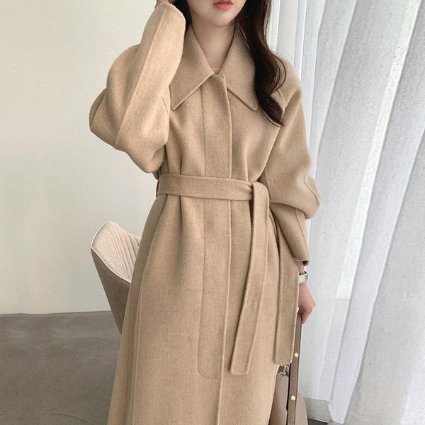 autumn and winter elegant lapel invisible snap design lace-up cinched thickening double-sided woolen coat overcoat for women, Black
autumn and winter elegant lapel invisible snap design lace-up cinched thickening double-sided woolen coat overcoat for women, Black
