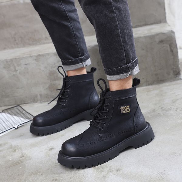 2021 autumn new high men's fashion trend british martin boots casual plush inner single shoes, Black
2021 autumn new high men's fashion trend british martin boots casual plush inner single shoes, Black