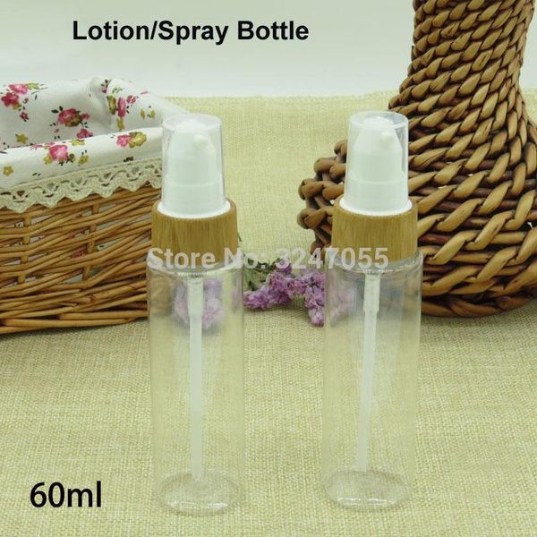 60ml clear pet plastic cosmetic toner spray bottle, portable travel bamboo lotion/emulsion pump container,cosmetic containers