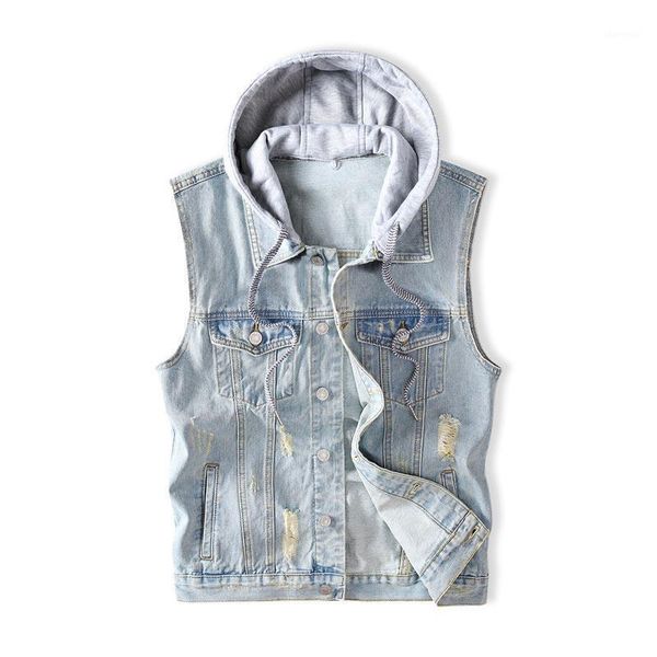 mcikkny vintage men ripped pleated denim vest with hat slim fit waistcoats male streetwear size m-4xl1, Black;white
mcikkny vintage men ripped pleated denim vest with hat slim fit waistcoats male streetwear size m-4xl1, Black;white