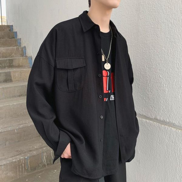 spring summer korean pocket designed thin oversize men's black white casual shirt blouse, White;black
spring summer korean pocket designed thin oversize men's black white casual shirt blouse, White;black