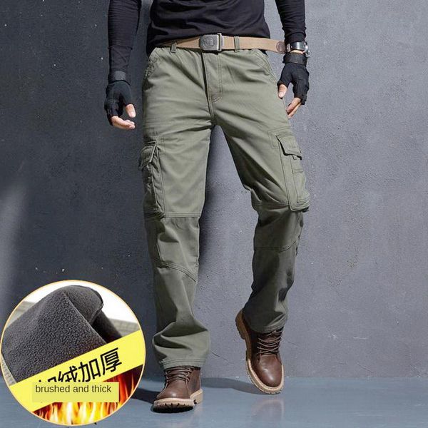 winter thickened pile men's overalls solid color multiple pockets straight men leisure pants, Black
winter thickened pile men's overalls solid color multiple pockets straight men leisure pants, Black