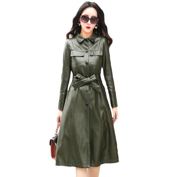 women long faux leather jacket with belt 2020 autumn winter ladies new washed pu leather trench coats female long outerwear, Black
women long faux leather jacket with belt 2020 autumn winter ladies new washed pu leather trench coats female long outerwear, Black
