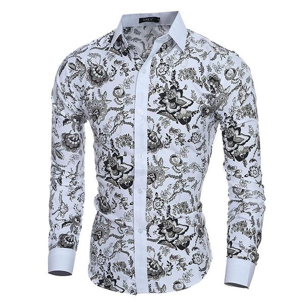 men's casual shirts elenoble floral prints men shirt fashion mens long sleeve slim fit social camisas masculinas chemise homme, White;black
men's casual shirts elenoble floral prints men shirt fashion mens long sleeve slim fit social camisas masculinas chemise homme, White;black