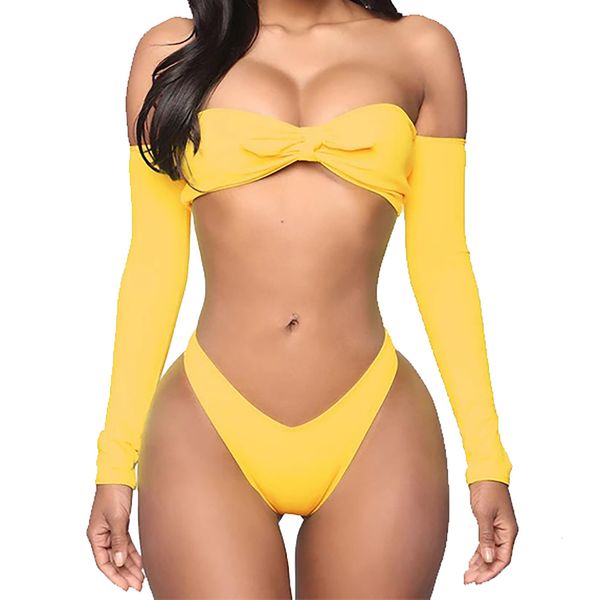 2021 women's swimwear solid long sleeve bow-knot fashion swimsuit women bandeau bandage set new bikini, White;black
2021 women's swimwear solid long sleeve bow-knot fashion swimsuit women bandeau bandage set new bikini, White;black