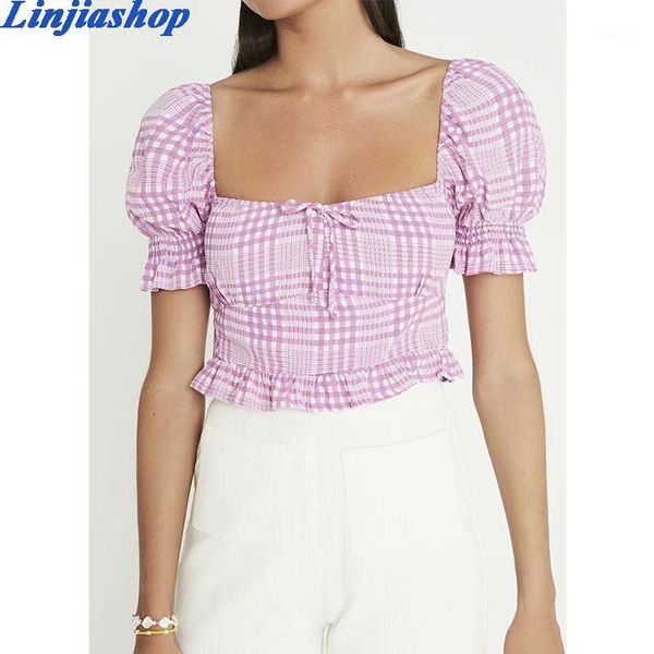 vintage women summer and blouses short sleeve square collar elastic blusas mujer new fashion pink plaid shirt1, White
vintage women summer and blouses short sleeve square collar elastic blusas mujer new fashion pink plaid shirt1, White
