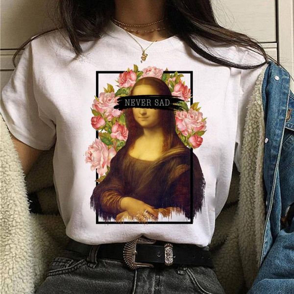 never sad mona lisa flower print t-shirt new women t shirt casual short sleeve tee harajuku vintage graphic t-shirt female, White
never sad mona lisa flower print t-shirt new women t shirt casual short sleeve tee harajuku vintage graphic t-shirt female, White