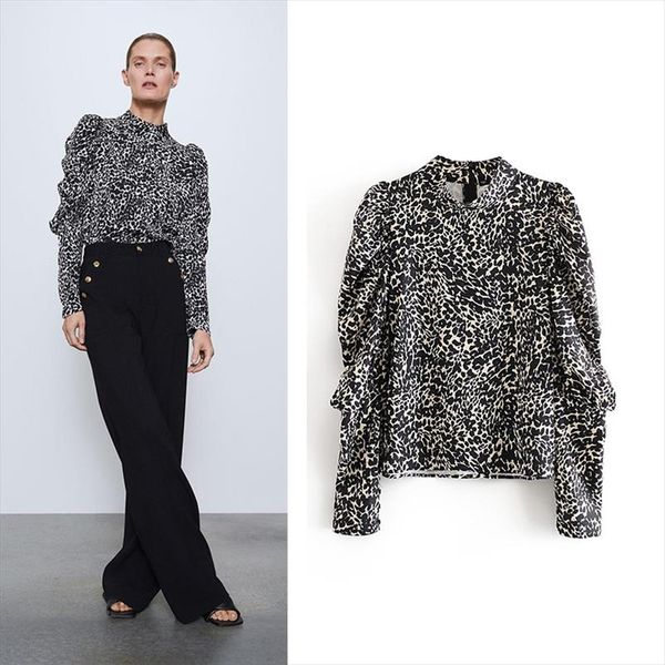za 2020 women summer blouse with o neck leopard print long sleeve shirt summer casual elegant office wear loose top, White
za 2020 women summer blouse with o neck leopard print long sleeve shirt summer casual elegant office wear loose top, White