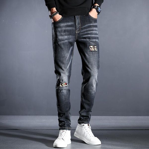 men's jeans 2021 spring product patch ripped slim-fit small-foot trendy brand youth stretch denim trousers male casual pants, Blue
men's jeans 2021 spring product patch ripped slim-fit small-foot trendy brand youth stretch denim trousers male casual pants, Blue