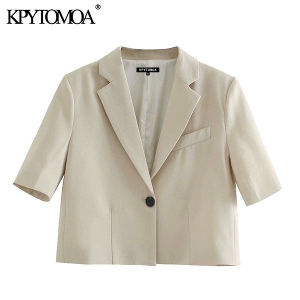 kpytomoa women 2020 fashion single button cropped blazers coat vintage notched collar short sleeve female outerwear chic lj201214, White;black
kpytomoa women 2020 fashion single button cropped blazers coat vintage notched collar short sleeve female outerwear chic lj201214, White;black