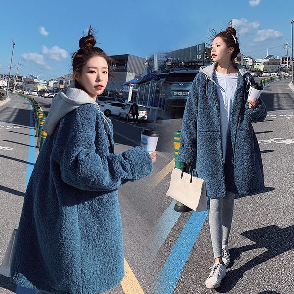 jane deiune new winter women blue lamb wool coat casual girl long sleeved with hood loose outwear fashion chic casaco, Black
jane deiune new winter women blue lamb wool coat casual girl long sleeved with hood loose outwear fashion chic casaco, Black