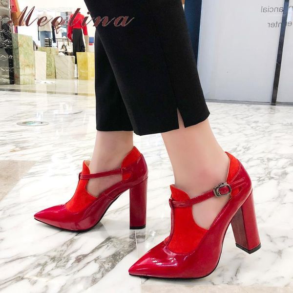 meotina high heels women pumps patent leather thick high heels t-strap shoes buckle pointed toe red bridal shoes lady size 34-431, Black
meotina high heels women pumps patent leather thick high heels t-strap shoes buckle pointed toe red bridal shoes lady size 34-431, Black