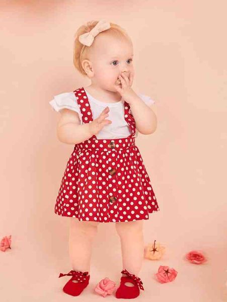 baby polka dot fake button pinafore skirt & ruffle sleeve tee she, White
baby polka dot fake button pinafore skirt & ruffle sleeve tee she, White