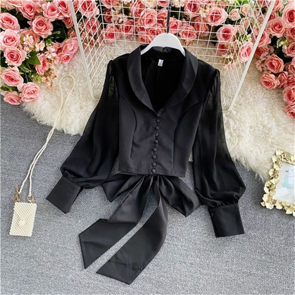 2021 new spring and autumn foreign style puff shirt female design sense waist temperament lace bow long sleeve short nvcg, White
2021 new spring and autumn foreign style puff shirt female design sense waist temperament lace bow long sleeve short nvcg, White