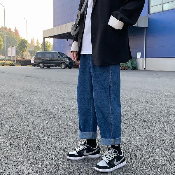men's jeans straight loose trendy casual retro washed simple wild wide leg male growth pants, Blue
men's jeans straight loose trendy casual retro washed simple wild wide leg male growth pants, Blue