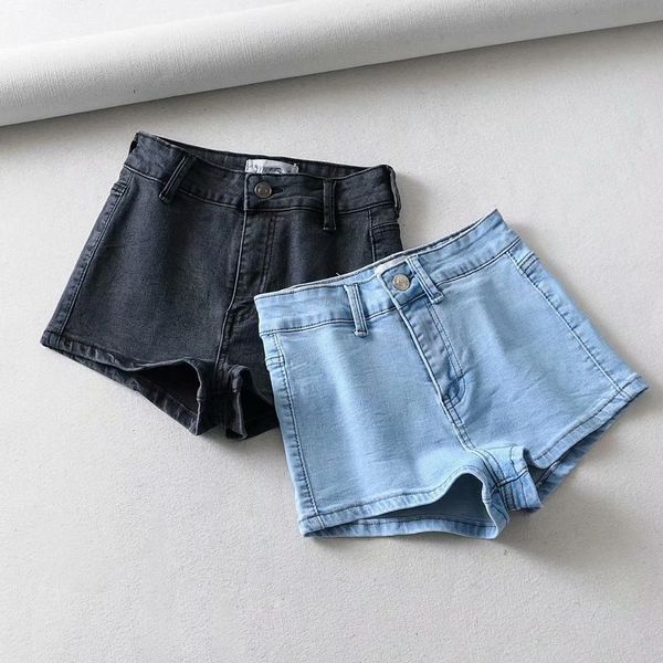 2019 new summer fashion high elastic slim jeans short pants, Blue