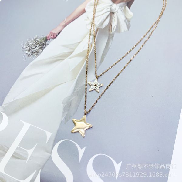 fashionable and versatile double titanium steel clavicle chain full of diamond pentagonal necklace temperament, Silver
fashionable and versatile double titanium steel clavicle chain full of diamond pentagonal necklace temperament, Silver