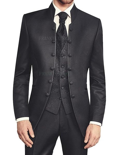 men's suits & blazers classic black suit coat with vest and pants fashion chinese retro style men wedding groom size 4xl stand collar m, White;black
men's suits & blazers classic black suit coat with vest and pants fashion chinese retro style men wedding groom size 4xl stand collar m, White;black