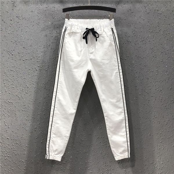 spring ankle-length women pants plus size cotton denim loose side stripe harem pants elastic waist casual white pants d329 201111, Black;white
spring ankle-length women pants plus size cotton denim loose side stripe harem pants elastic waist casual white pants d329 201111, Black;white
