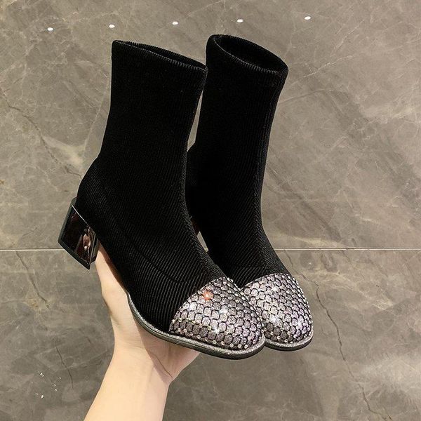 2021 shoes women's ankle boots low heels square toe plus szie 35-43 elegant ladies comfort female slip-on stretch fabric crystal, Black
2021 shoes women's ankle boots low heels square toe plus szie 35-43 elegant ladies comfort female slip-on stretch fabric crystal, Black