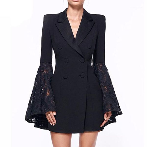 women's suits & blazers spring autumn large women's lapel double breasted trumpet sleeve medium length blazer outerwear business s, White;black 
women's suits & blazers spring autumn large women's lapel double breasted trumpet sleeve medium length blazer outerwear business s, White;black