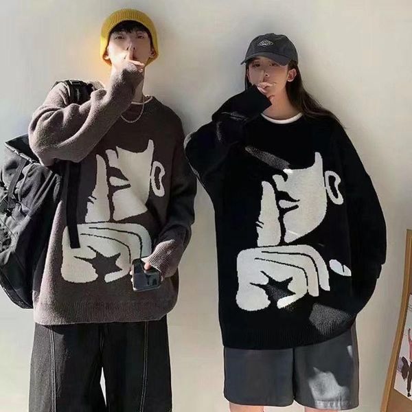 autumn and winter round neck sweater men and women korean trend loose personality sweater hong kong style couple thick lazy top, White;black
autumn and winter round neck sweater men and women korean trend loose personality sweater hong kong style couple thick lazy top, White;black