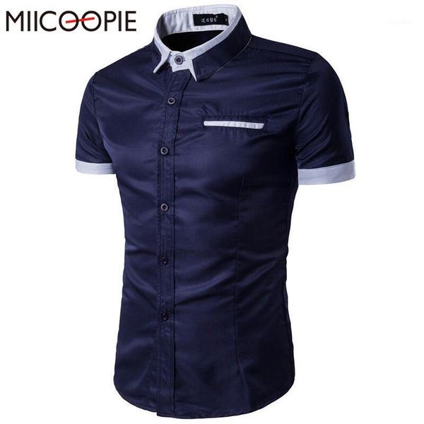 wholesale- short sleeve men shirt fashion men's casual shirt slim fit man cotton shirts turn down collar patchwork shirt camisa masculi, White;black 
wholesale- short sleeve men shirt fashion men's casual shirt slim fit man cotton shirts turn down collar patchwork shirt camisa masculi, White;black