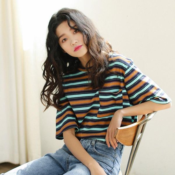 2020 summer women casual loose stripe printed t-shirts ulzzang harajuku o-neck short sleeve cozy student tee poleras mujer, White
2020 summer women casual loose stripe printed t-shirts ulzzang harajuku o-neck short sleeve cozy student tee poleras mujer, White