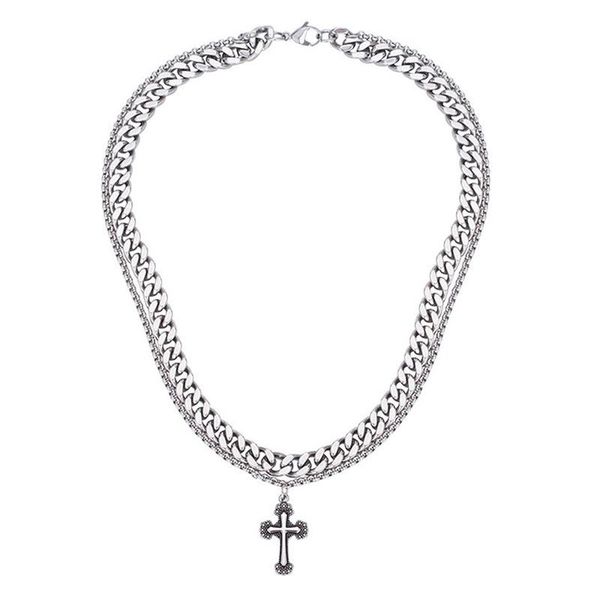 chains simple titanium steel retro punk european and american men double chain cross necklace, Silver
chains simple titanium steel retro punk european and american men double chain cross necklace, Silver