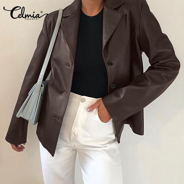 women's suits & blazers 2021 autumn pu leather long sleeve celmia women fashion solid jackets suit collar office coats business button, White;black
women's suits & blazers 2021 autumn pu leather long sleeve celmia women fashion solid jackets suit collar office coats business button, White;black