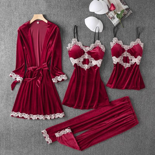 2021 New Velvet Bathrobe 4PCS Pajamas Set Female Sleepwear Sexy Kimono Gown Nightwear Autumn Winter Velour Pijamas Home Clothes, 4pcs burgundy 1
2021 New Velvet Bathrobe 4PCS Pajamas Set Female Sleepwear Sexy Kimono Gown Nightwear Autumn Winter Velour Pijamas Home Clothes, 4pcs burgundy 1