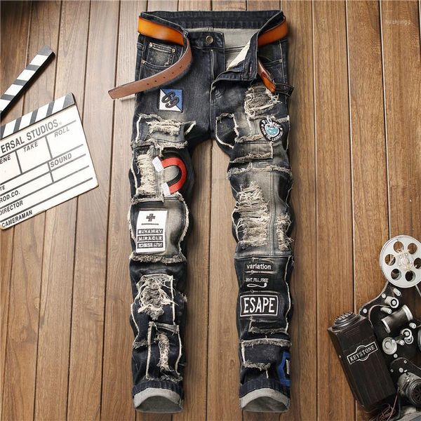 original design new men pants fashion hole patches stretch straight pencil pants stretch skinny male jeans 2020 autumn new1, Blue
original design new men pants fashion hole patches stretch straight pencil pants stretch skinny male jeans 2020 autumn new1, Blue