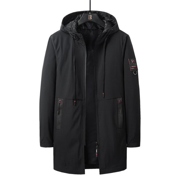 2020 autumn winter casual long puffer jacket men plus size m-5xlwindproof jackets hooded collar solid elastic windbreaker coat c1212, Black