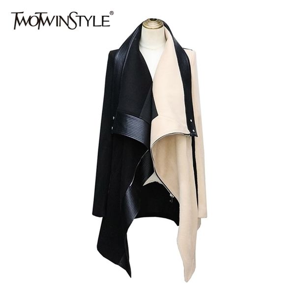 twotwinstyle patchwork irregular tweed coat for women lapel long sleeve casual loose hit color coats female fashion new clothes 201218, Black
twotwinstyle patchwork irregular tweed coat for women lapel long sleeve casual loose hit color coats female fashion new clothes 201218, Black