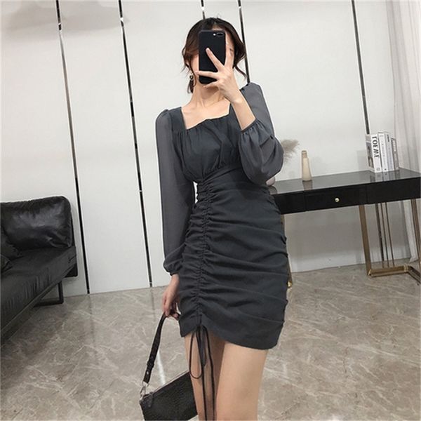 2021 new bodycon korean full sleeve bandage fashion square collar black dress new one-piece lady party club clothes fall 7ric, Black;gray
2021 new bodycon korean full sleeve bandage fashion square collar black dress new one-piece lady party club clothes fall 7ric, Black;gray