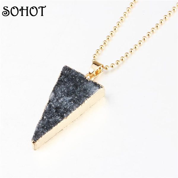 chains so bohemia natural druzy stone triangle pendant necklace gold color long metal chain maxi jewelry bijoux for women, Silver
chains so bohemia natural druzy stone triangle pendant necklace gold color long metal chain maxi jewelry bijoux for women, Silver