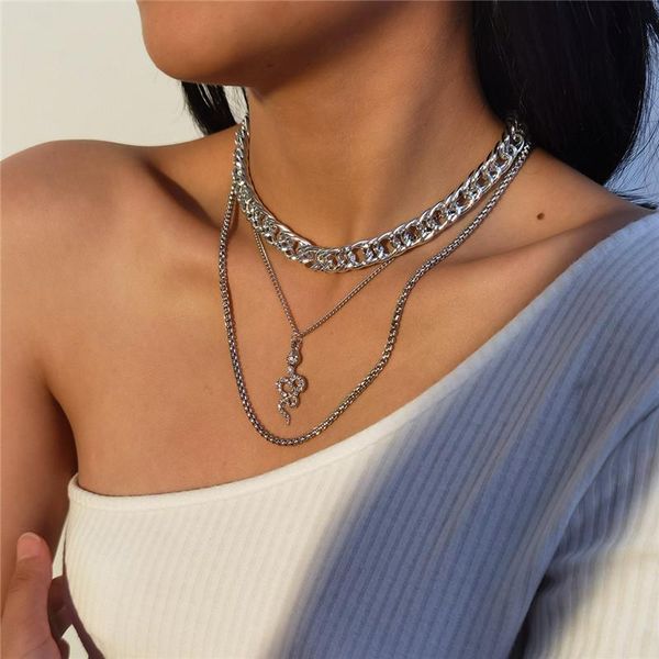 punk style silver color link chain box chain choker necklace 3pcs/set fashion snake pendant necklace for women wedding jewelry, Golden;silver
punk style silver color link chain box chain choker necklace 3pcs/set fashion snake pendant necklace for women wedding jewelry, Golden;silver
