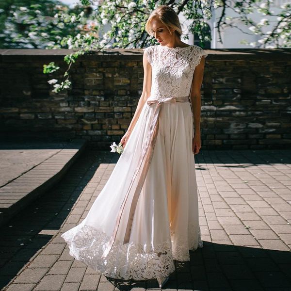 boho capped sleeves wedding dresses with ribbons v backless country bridal gowns long floor a line robe de soriee v35, White
boho capped sleeves wedding dresses with ribbons v backless country bridal gowns long floor a line robe de soriee v35, White