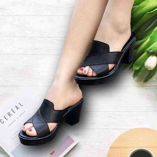 slippers sandals women luxury brand summer new style chunky heel heels s shoes green for off 220304, Black 
slippers sandals women luxury brand summer new style chunky heel heels s shoes green for off 220304, Black