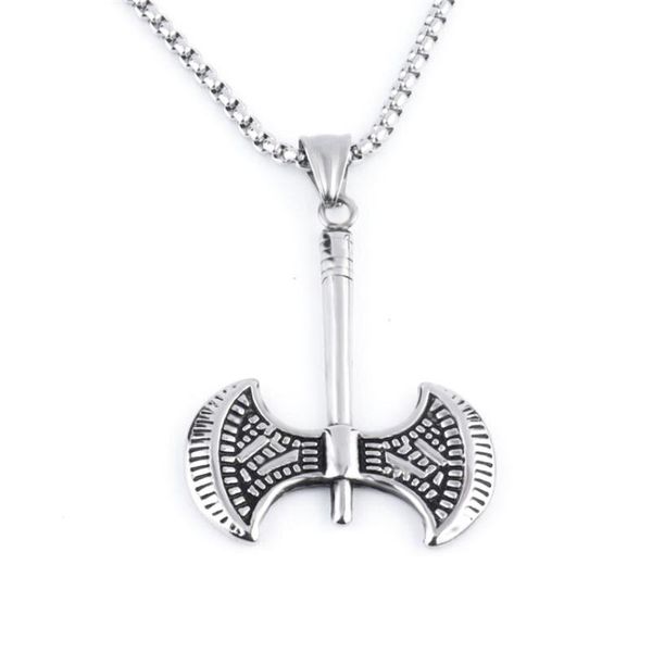 men nordic mythology viking pendant chain steel ax hatchet double edged necklace jewelry, Silver
men nordic mythology viking pendant chain steel ax hatchet double edged necklace jewelry, Silver