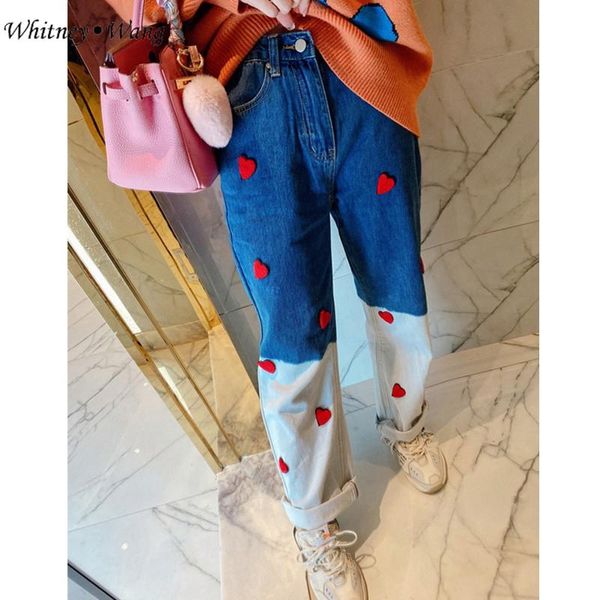women's jeans whitney wang 2021 spring fashion streetwear colors contrast sweet heart embroidery women strench denim pencil pants, Blue
women's jeans whitney wang 2021 spring fashion streetwear colors contrast sweet heart embroidery women strench denim pencil pants, Blue