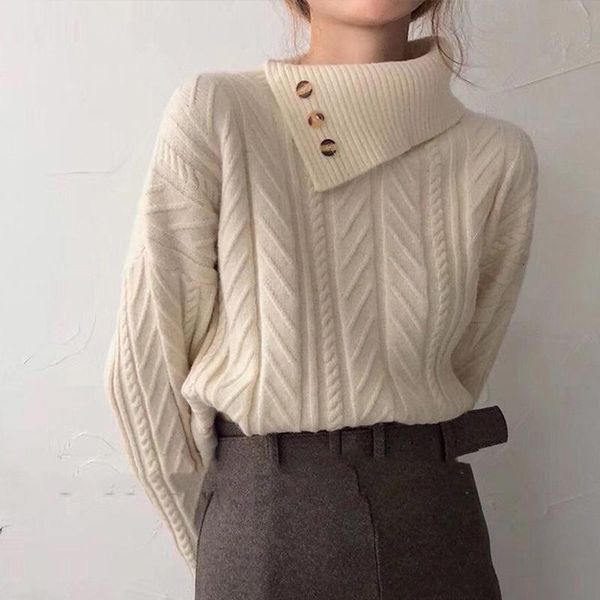 women's sweaters irregular knitted sweater turn-down collar button long sleeve female 2021 korean sweet ladies warm, White;black
women's sweaters irregular knitted sweater turn-down collar button long sleeve female 2021 korean sweet ladies warm, White;black