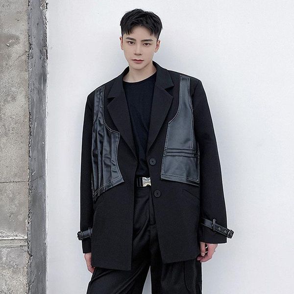 men's suits & blazers men splice leather casual suit coat outerwear male dark black japan streetwear hip hop jacket stage show clothing, White;black
men's suits & blazers men splice leather casual suit coat outerwear male dark black japan streetwear hip hop jacket stage show clothing, White;black