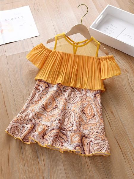 toddler girls paisley print contrast mesh cold shoulder dress she, Red;yellow
toddler girls paisley print contrast mesh cold shoulder dress she, Red;yellow