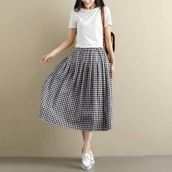 skirts spring summer thin style loose plaid skirt pleated a-line mid-length women femininas faldas mujer, Black
skirts spring summer thin style loose plaid skirt pleated a-line mid-length women femininas faldas mujer, Black