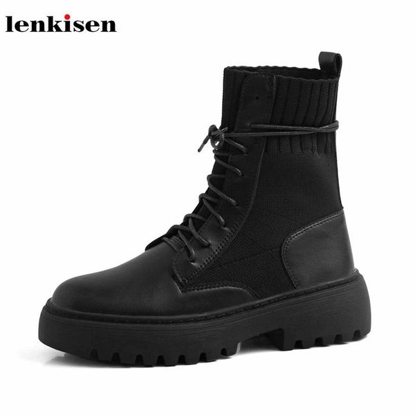 lenkisen cow leather knitting socks boots round toe med heels thick bottom fashion black winter keep warm women ankle boots l11
lenkisen cow leather knitting socks boots round toe med heels thick bottom fashion black winter keep warm women ankle boots l11