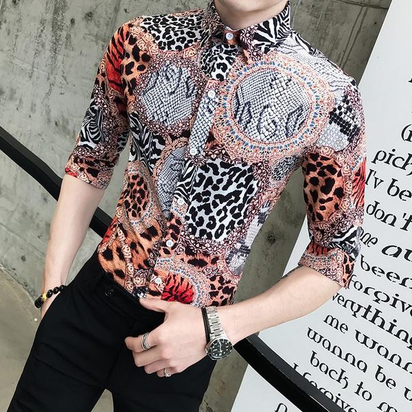 men's casual shirts allover printed mens luxury three quarter sleeve dress camisa social masculina nightclub slim man, White;black
men's casual shirts allover printed mens luxury three quarter sleeve dress camisa social masculina nightclub slim man, White;black