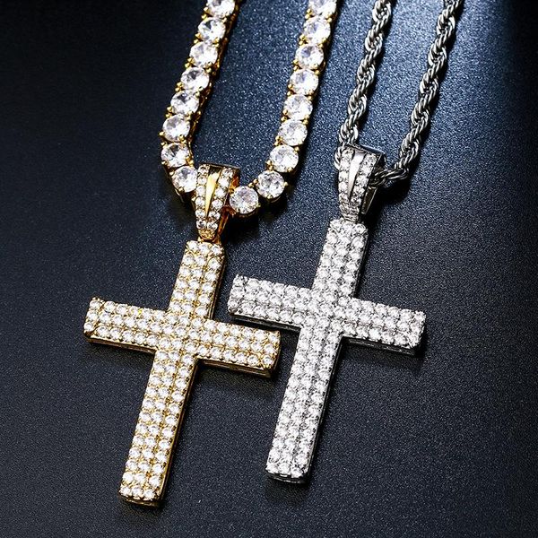 new design three-row zircon cross pendant necklace hip hop chain for women men iced out cubic zircon pendant cross gift, Silver
new design three-row zircon cross pendant necklace hip hop chain for women men iced out cubic zircon pendant cross gift, Silver