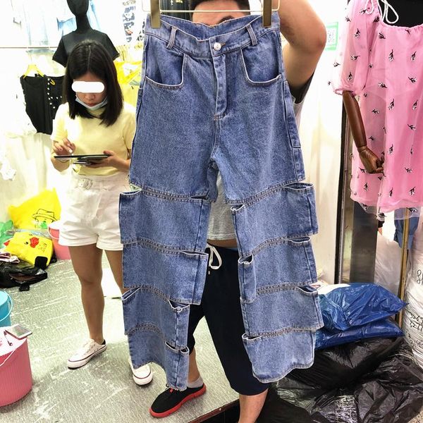 baggy jeans women strength to create large long leg cutting dislocation seam pants leg wide straight jeans vintage, Blue
baggy jeans women strength to create large long leg cutting dislocation seam pants leg wide straight jeans vintage, Blue