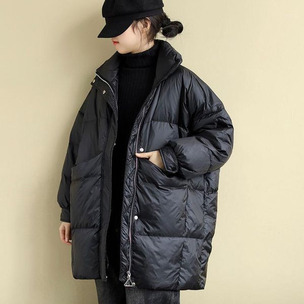 women winter 2020 new down coat female zipper solid fashion white duck down jackets ladies thicken warm loose outwears l1191, Black
women winter 2020 new down coat female zipper solid fashion white duck down jackets ladies thicken warm loose outwears l1191, Black